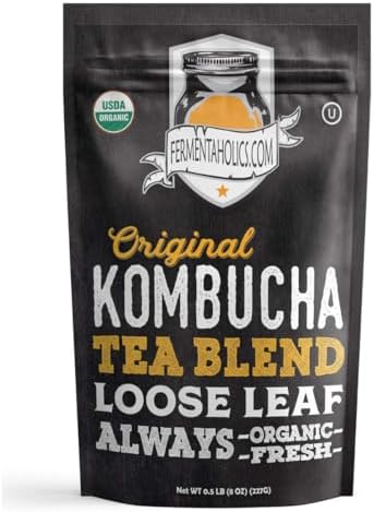 Fermentaholics USDA Certified Organic Kombucha Tea Blend | Makes 22 Gallons of Kombucha | Kosher Certified | Organic Black and Green Tea Blend | Loose Leaf (8 oz)