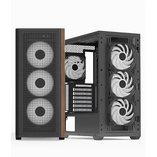 AEROCOOL Geh Midi D501A-G-BK-V2 caja premium de acero negro y madera noble con lateral transparente 2