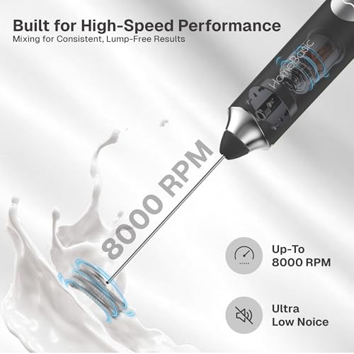 Image of HOMEBASIC Coffee Frother Electric Handheld, 3-Speed Milk Frother Rechargeable with Dual 304 SS Whisks, 8000 RPM Foam Maker for Latte, Cappuccino, Matcha, Eggs | Whisk Wave (Black)