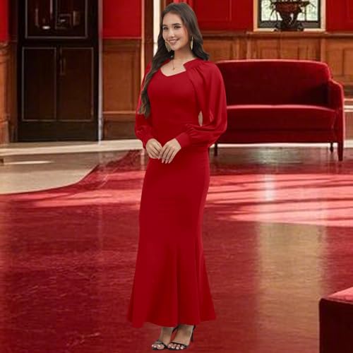 Image of Women's Elegant Formal Mermaid Maxi Dress Off Shoulder Long Sleeve Wedding Split Evening Gown Prom Cocktail Party Dresses