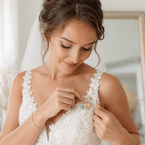 Image of MIXJOY Something Blue Gift for Bride, Wedding Day Bridal Blue Pearl Angel Wings Bouquet Garter Charm for Bride to Be