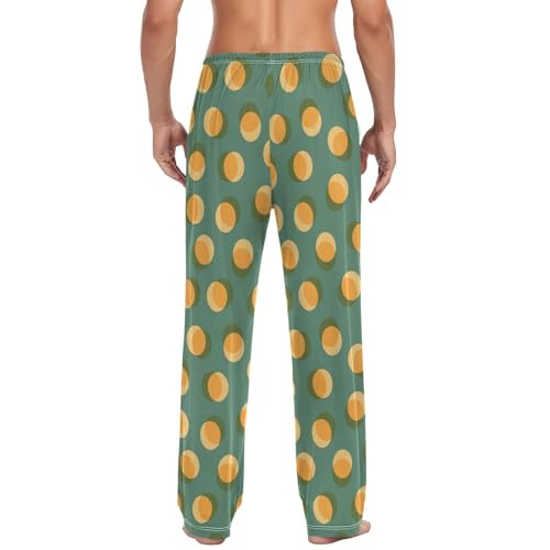 Mens Pajama Pants Yellow-green Polka Dot Lounge Pants with Pockets,Elastic Waist Sleep Bottoms-S3