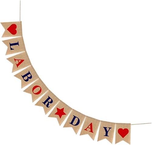 Parliky Bandera del Día del Trabajo, adornos de arpillera, decoración del hogar, decoración de fiesta de trabajo, pancarta del 4 de julio, pancarta