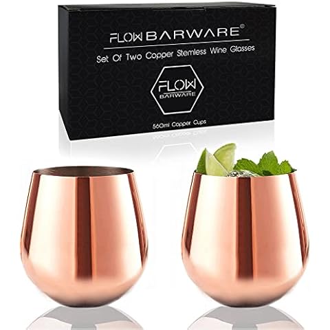 FLOW Barware Copper Wine Glasses Set of 2 Cover