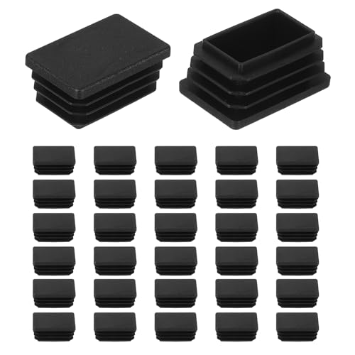 Image of uxcell 32 Pcs Rectangle Tubing End Caps 1 1 /2 x 1 Inch Plastic Hole Plugs Insert End Cap for Metal Tubing Post Chair Leg Table Bookshelves Furniture, Black