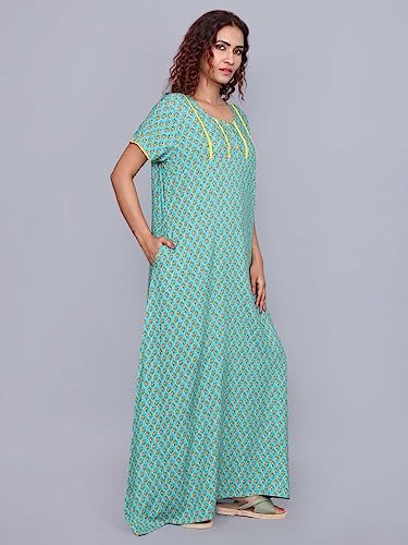 Image of Evolove Women's Cotton Long Maxi Night Gown Nighty Dress with Pocket & Stylish Button, Super Soft Comfortable (LNG-Button)