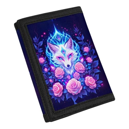 Kids Stylish Prints Trifold Wallet Teens Boys Girls Coin Case Lightweight Card Holder Moneybag Organizer,Pink Rose Floral and Fox3