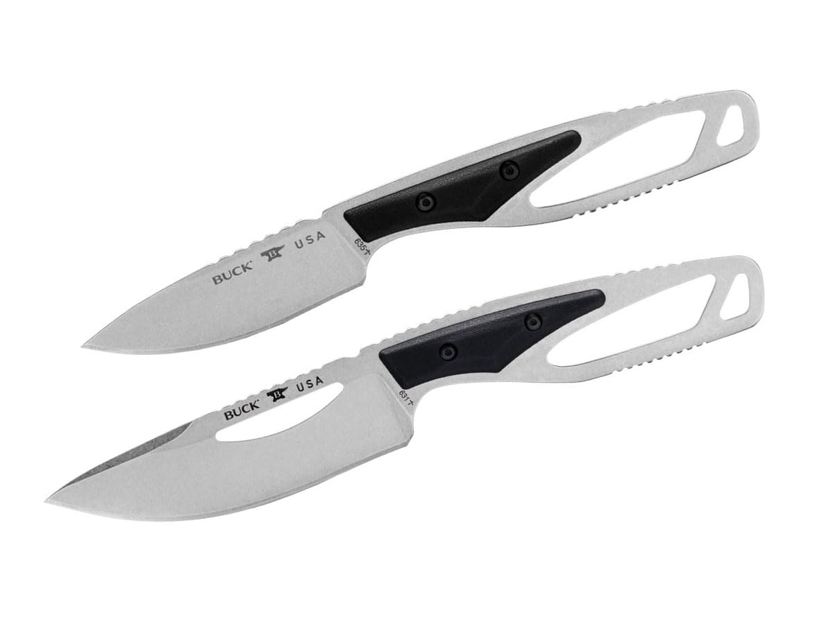 Buck PakLite - Juego de 2 cuchillos de acero 420HC, mango GFN, borde llano con funda de polipropileno negro