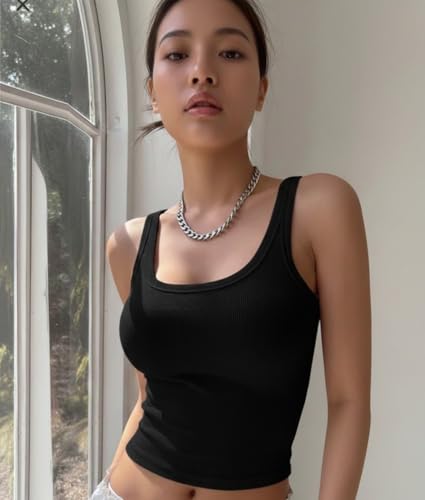 Image of JC JUMMY COUTURE Cotton Solid Square Neck Sleeveless Crop Top for Women | Regular Fit Ribbed Tank Top | Casual Summer Wear for Girls & Woman | Trendy Crop Tank Tops