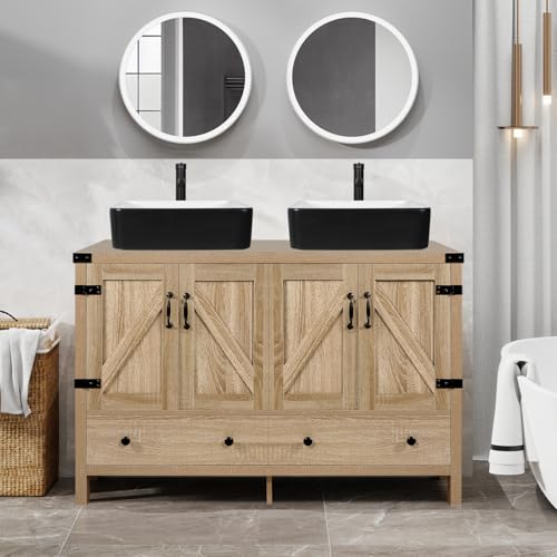 48 inch Natural Color Bathroom Vanity, Rustic Fixture Standing Pedestal