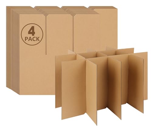 DERZIFUN 4 Set Glass Divider Kits for Moving Boxes, Wine Cardboard Dividers for 16x12x12 Inch Packing Shipping Box (Box Not Included)