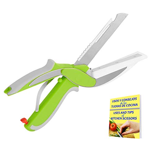 Ciseaux cuisine clever cutter professionnel acier inoxydable avec planche a decouper avec fonction couteau eplucheur flaker poisson ideal pour trancher les legumes fruits