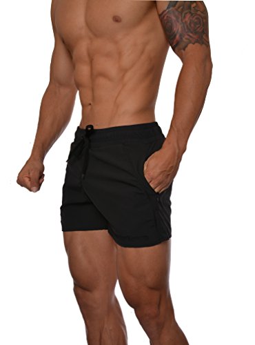 Youngla Men's Bodybuilding Lift Shorts W/Zipper Pockets 101 | All Black Small #TOP1