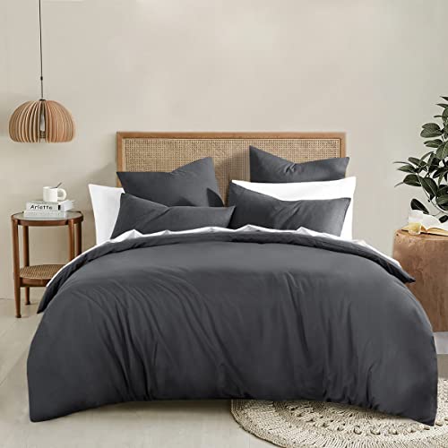 RUIKASI Bettwäsche 220x240 3 teilig Anthrazit - Bettbezug 220 x 240 Set mit Kissenbezüge, Bettwäsche-Sets 240x220 aus Mikrofaser mit Reißverschluss Weich und Bügelfrei - Image 3