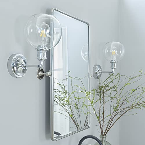 Image of Farmhouse Pivot Rectangle Bathroom Mirror Brushed Nickel Metal Framed Tilting Beveled Vanity Mirrors for Wall, Overall 23.91 x 30 inches (Mirrror 20 x 30 inches)