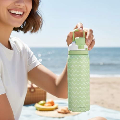 Image of Wave Insulated Stainless Steel Water Bottle with Straw for Sports and Travel, 32oz, Gifts for Women Girls Friends Teens Birthday Christmas
