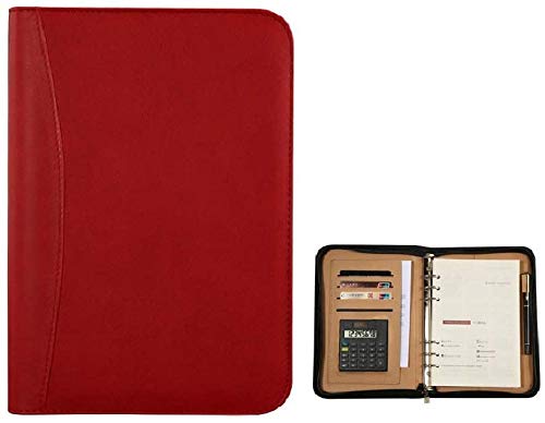 Carpeta de conferencias A5 o A4 con cremallera organizador personal - Combinación de piel sintética - Portafolio de viaje con carpeta de anillas, calculadora, con páginas rellenables A5 red