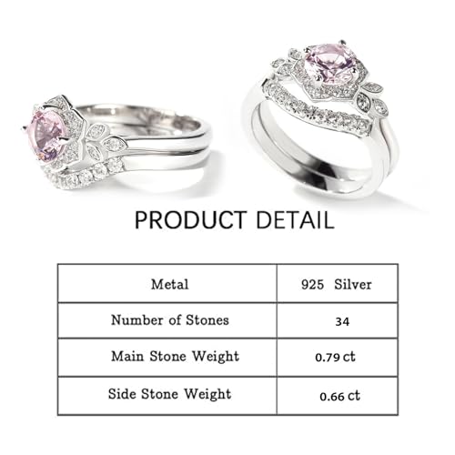 Jeulia Gemstone Wedding Ring for Women, Flower Design Round Cut Synthetic Morganite Sterling Silver Ring Vintage Promise Valentine's Day Bridal Set Jewelry with Gift Box2