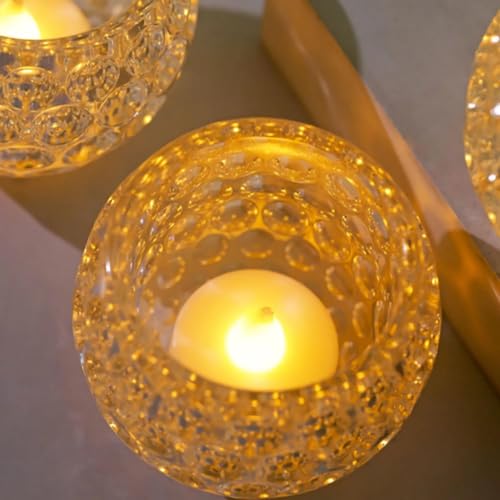 Image of VERVENIX Tea Light Candle Holder Pack of 2, Warm White| Flameless & Smokeless Home Decorative Candles - Transparent Acrylic LED Tea Light Candles for Christmas, Festivals