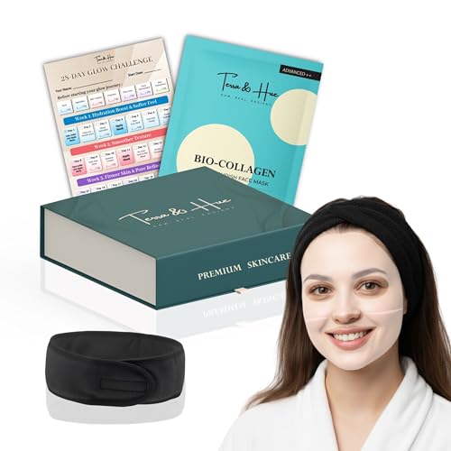 Image of Terra & Hue Korean Glass Skin Overnight Collagen Face Mask with Facial Headband and Glow Tracker for Young, Glowing Skin, 2X Natural Bio Collagen, 4X Hydration, Pigmentation, Pore Minimizing, Collagen Mask Overnight, Pack Of 4