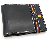 Hispapiel Cartera Hombre pequeña con Bandera de España. Billetera de Piel Negra Caballero, Tarjetero Monedero de Cuero auténtico. Made in Spain (Horizontal 2)