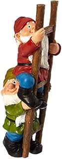 Design Toscano QM2360100 Up the Ladder Climbing Gnomes Funny Gnome Garden Statue, 28 cm, Polyresin, Full Color