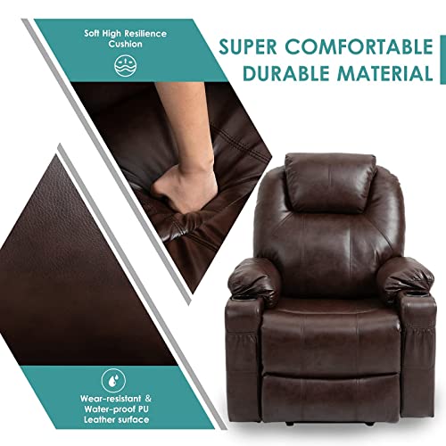 Meetwarm Power Lift Chair Electric Recliner For Elderly Heated Vibration Massage Faux Leather Recliner Chair With 2 Remote Controls, Usb Ports, Cup Holders & Side Pockets For Living Room (Brown) #TOP6