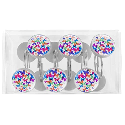 Crochets de rideau de douche papillon en acier inoxydable x12