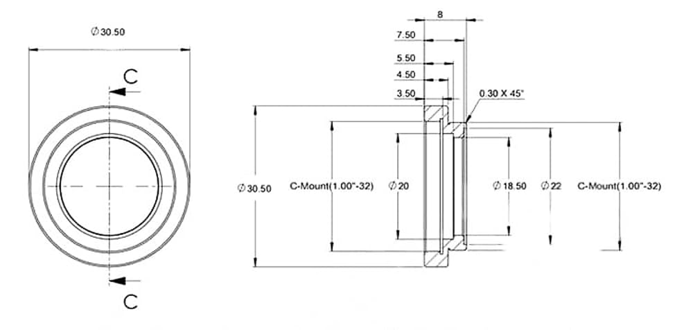 Filtro de densidad neutra de 20 mm con soporte de montaje - Roscas C-Mount/SM1 - Filtro óptico, 1 unidad(5% Transmittance C-Mount Thread)