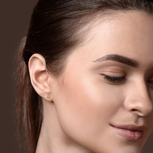 Hoberta Real 14k solid Round Yellow Gold Tiny Circle Stud Earrings with Screw back for Women Girls Men for Sensitive ears Small & Minimalist Dot Studs Jewelry for Gifts3