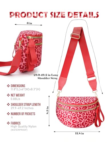 Image of Pure Colour Crossbody Bag Bum Bag for Women,Spacious Purse Fanny Packs Belt Bag,Oversized Bum Bag (Red Leopard Bum Bag)