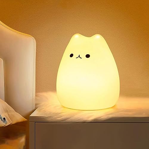 FOMYHEARD Katzen Nachtlicht Kinder, LED Baby Nachtlicht Dimmbar, Katzenlampe mit Timer und USB Aufladung, Nachtlicht für Baby-Kinderzimmerlampe, Kawaii Kinderzimmer Deko, Festliche Geschenke