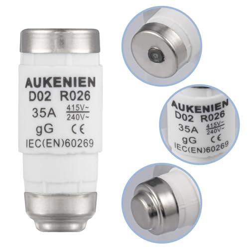 AUKENIEN Neozed Sicherung 35A D02 E18 400VAC Spirale Keramik Sicherungen 35 Ampere Schmelzsicherung NEOZED Sicherungseinsatz (5Stück)