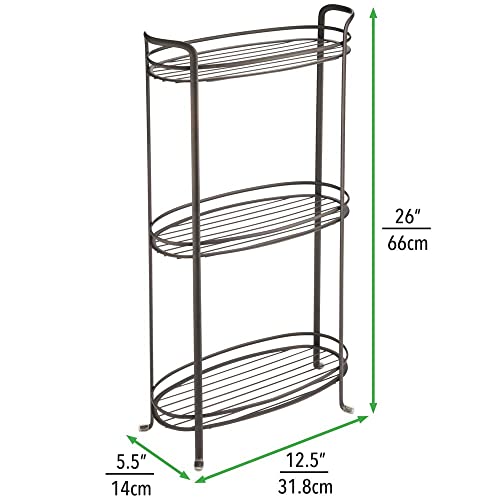 Mdesign 3 Tier Vertical Standing Bathroom Shelving Unit, Decorative Metal Storage Organizer Tower Rack With 3 Basket Bins To Hold And Organize Bath Towels, Hand Soap, Toiletries - Bronze #TOP2
