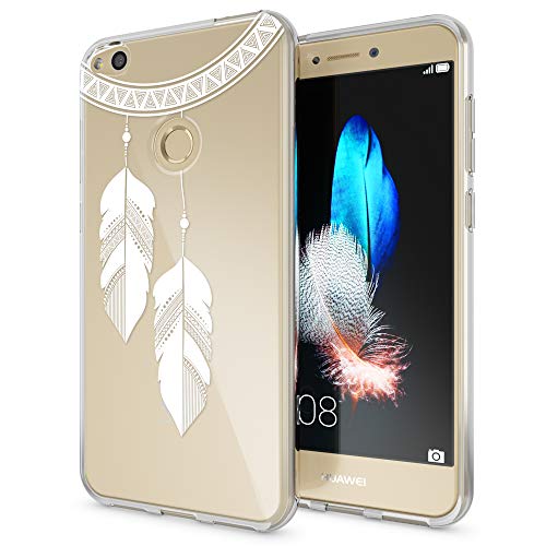 NALIA Custodia compatibile con Huawei P8 Lite 2017, Cover Protezione Silicone Trasparente Sottile Case, Gomma Morbido Ultra-Slim Protettiva Telefono Bumper Guscio, Designs:Chain Feathers