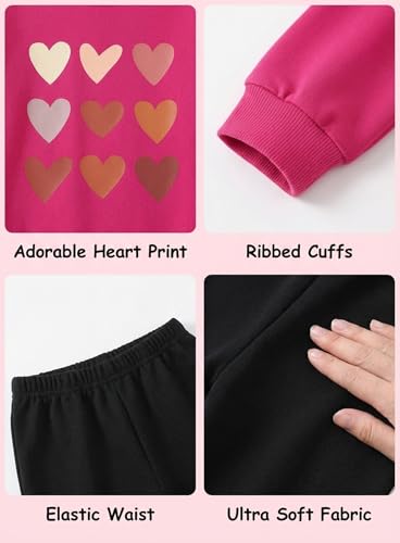Image of Cute Toddler Girls Sweatsuit - Casual Heart Print Child Clothes Fall Outfit