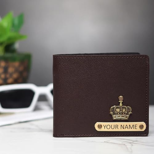 Image of TCG Personalized Name & Charm Imported Leather Mens Wallet | Gifts for Men Husband Boyfriend Employees Clients Colleagues Friend (Brown)