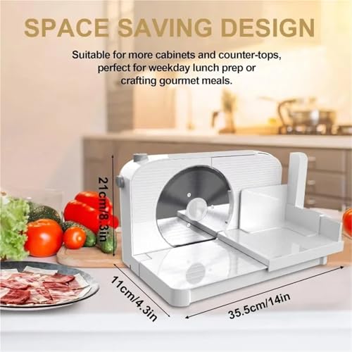 Electric Food Slicer Bread Slicer Foldable Stepless Cutting Thickness (0-15 Mm) for Various Foods Such As Meat, Deli, Bread, Vegetables, Ham, Cheese, Etc. 150 Watts, White - Image 6
