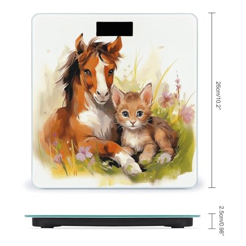 Báscula digital para baño diseño caballo y gato 26x26 cm miniatura 2