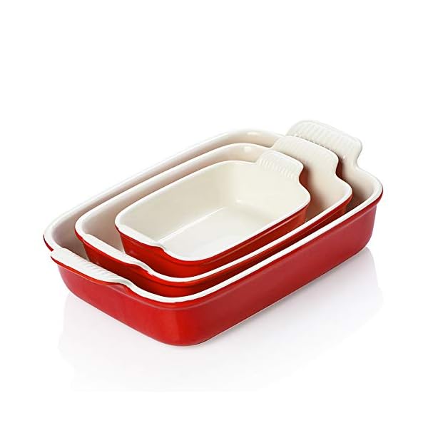 Sweejar Porcelain Bakeware Set for Cooking, Ceramic Rectangular Baking Dish Lasagna Pans for Casserole Dish, Cake Dinner, Kitchen, Banquet and Daily Use, 13 x 9.8 inch(Red)