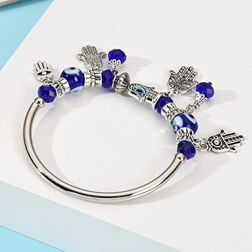 Image of VIEN Blue Beads Evil Eyes Bracelet Hamsa Hand of Fatima Lucky Charm Bracelet