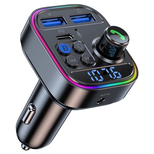 Alanph Bluetooth 5.3 Car Adapter, PD30W Super Fast Charging Transmitter for Car, Bluetooth/U Disk Playback, Hands-Free Calling, AUX Adapter