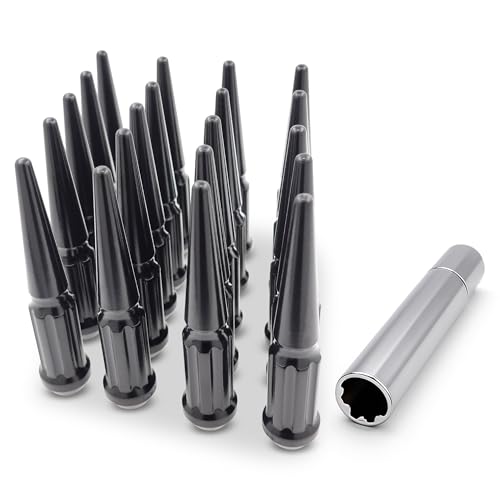 Image of 24 Pc Solid Spline Spike Lug Nuts Kit 7 /16 inch Black for Chevy 6 Lug 1 /2 T Truck Blazer Jimmy (71-91)