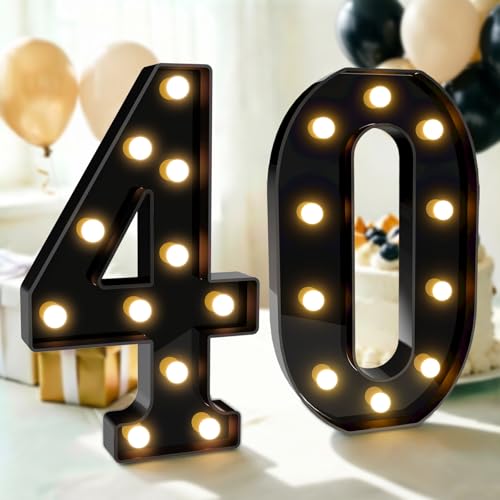 Image of Pooqla 40th Birthday Decorations for Men, Large Black Light Up Numbers | Black Party Decorations, 12.6in Tall Big Marquee Numbers 40th Anniversary Birthday Gift for Men Him Wedding Room Decor