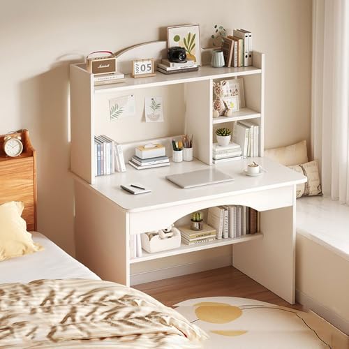 LAITEGOG Escritorio niños,Mesa de Estudio Escolar de Madera for niños con Estante de Almacenamiento,estación de Trabajo for computadora de Estudiante,Escritorio for Dormitorio(White,31in)