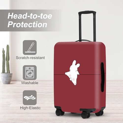 Image of Burgundy Rabbit Luggage Protector, Washable Suitcase Cover Simple Animal Pattern Anti-scratch for 32 inch,34 inchBag
