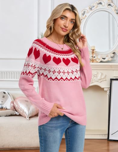 Image of Women's Fair Isle Sweater Crew Neck Long Sleeve Fall Vintage Knit Tops