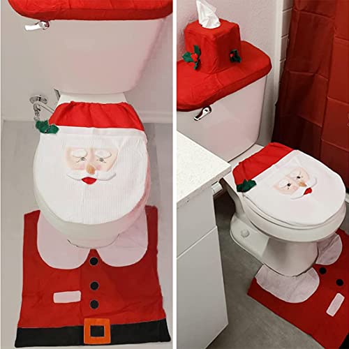 KUNHUI Toilettensitzabdeckung, Weihnachtsmann WC-Sitzbezug Set, 3 Stücke Wärmer Dehnbar Waschbar WC Weihnachtsdeko WC-Sitz Cover, Toilettendeckel Teppich Badezimmer Neuheit Weihnachtsdekoration Rot – Bild 6