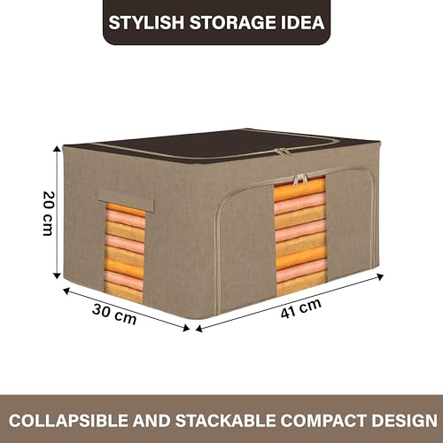 Image of Kuber Industries Pack of 6 Clothes Storage Box | 24 Liter Foldable Steel Frame Clothes Organizer | Underbed Storage Bag | Storage Box For Wardrobe-Saree-Shirts And Blankets | Brown