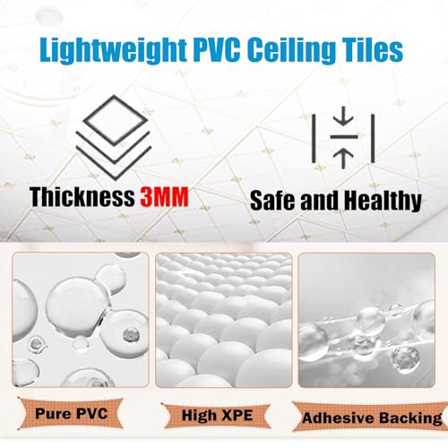 Paneles de techo para despegar y pegar, azulejos de PVC autoadhesivos para una fácil instalación en baños y oficinas, lavables y no requiere clavos
